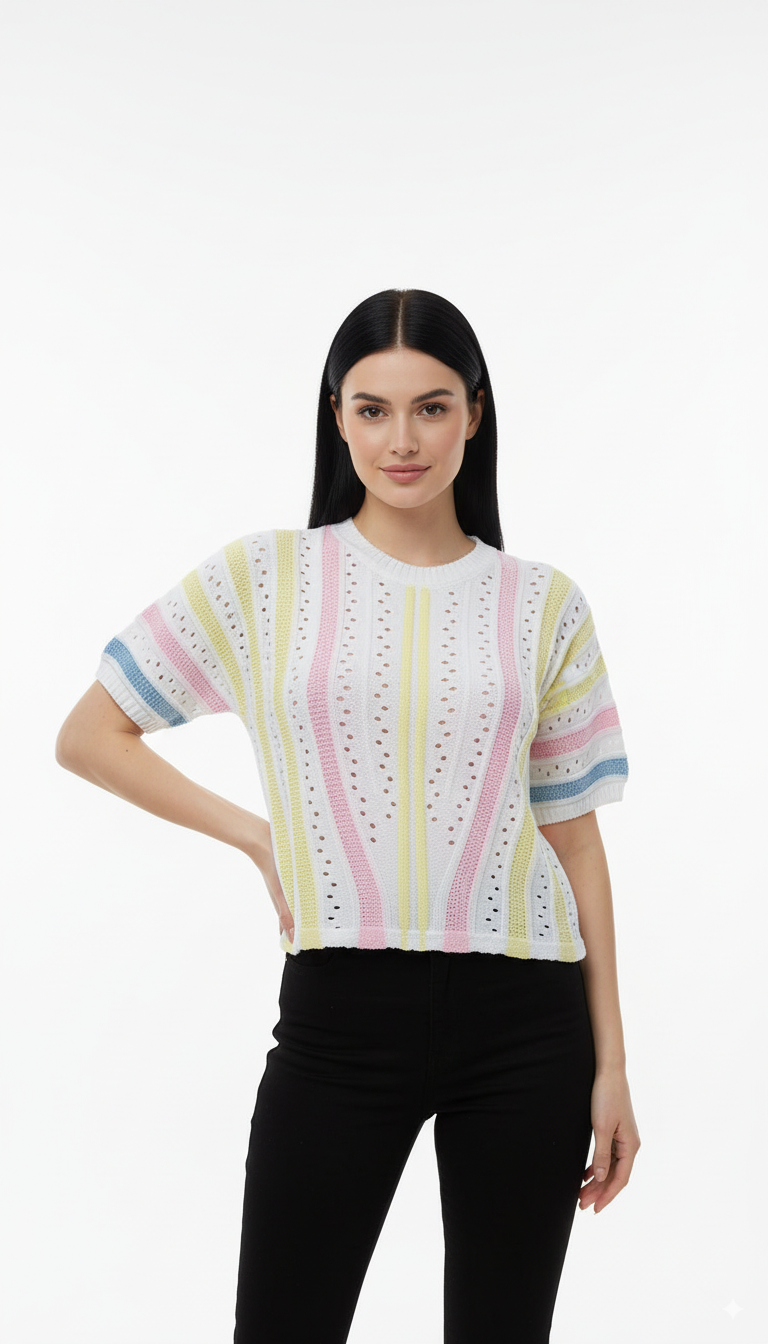 Tshirt Listrada em Tricot Leve
