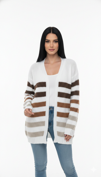 Cardigan Listrado Aquarela – Hortelã Tricot