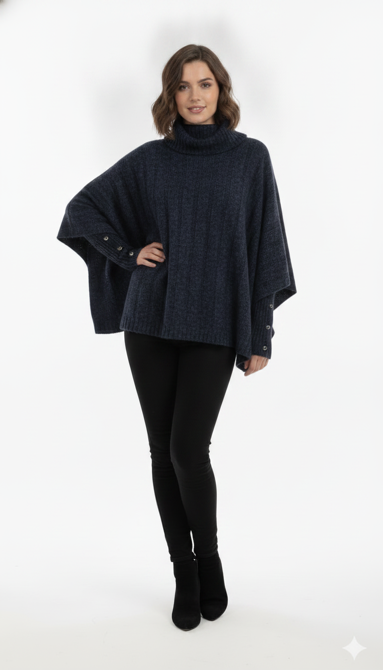 Poncho Mousse Canelado com botões