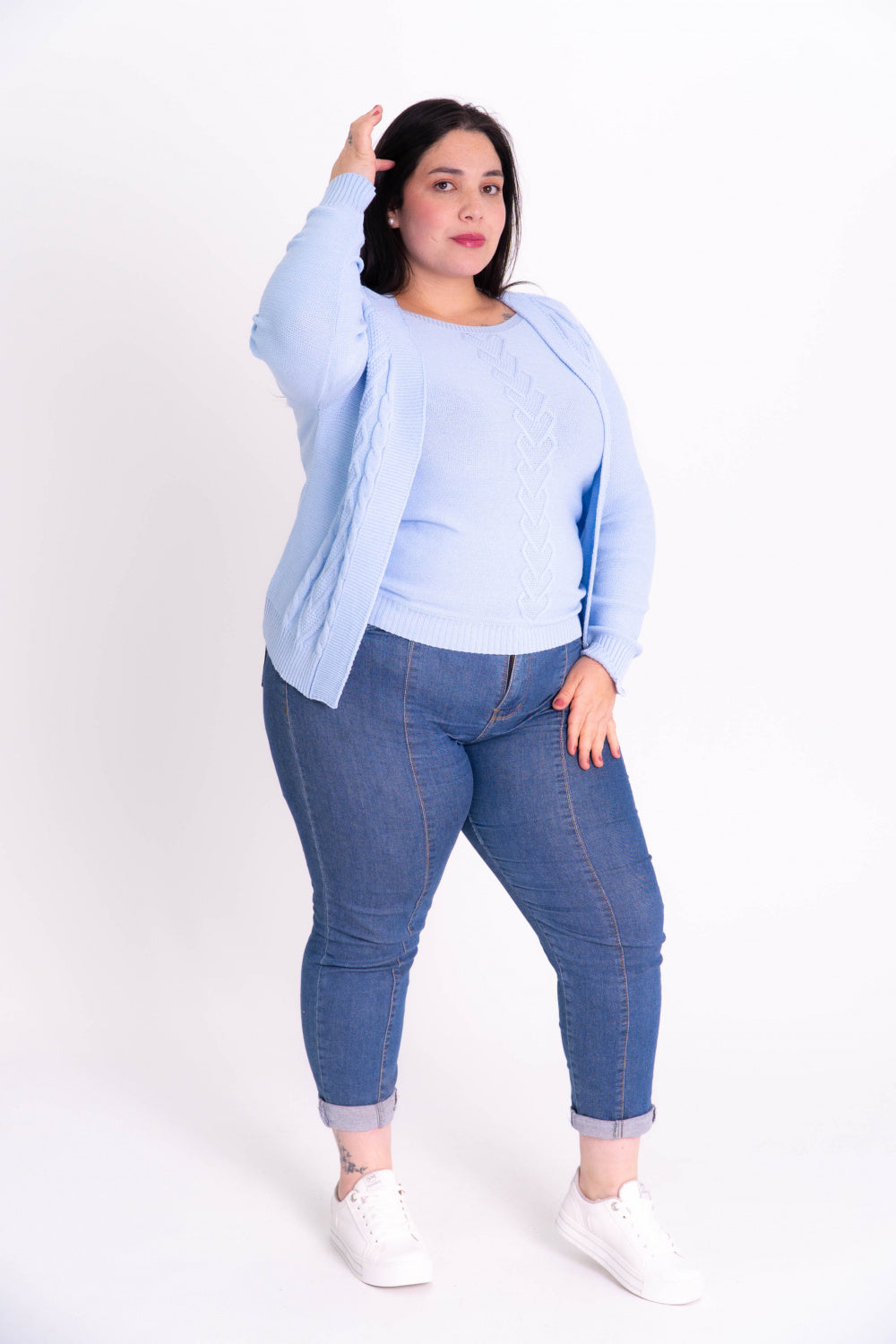 Conjunto de Tricot Plus Size com Blusinha e Cardigan