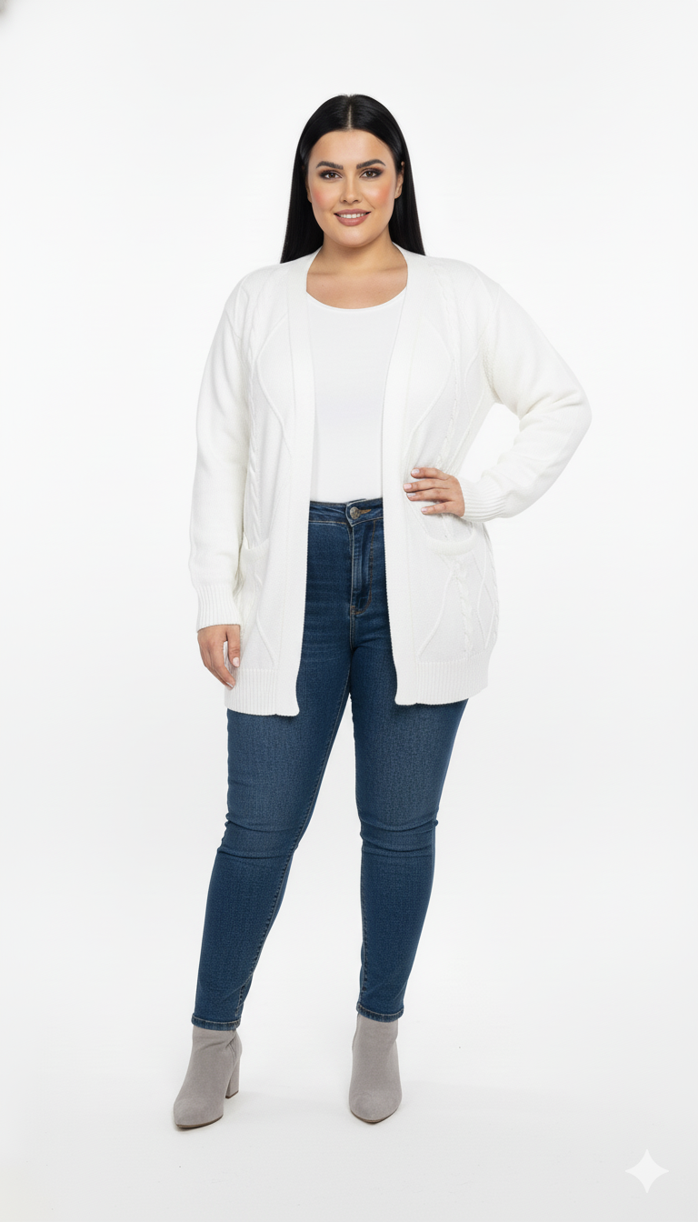 Casaco de Tricot Feminino Losango Plus Size