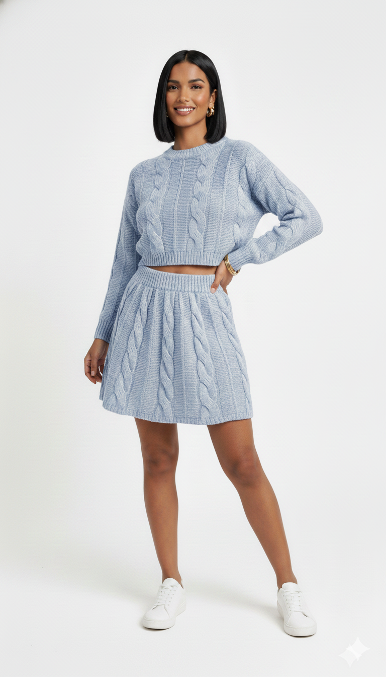 Conjunto Mousse Trançada Blusa e Mini Saia