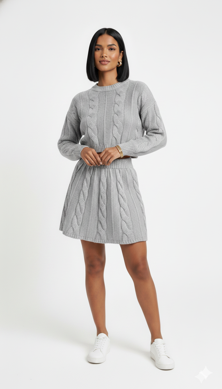 Conjunto Mousse Trançada Blusa e Mini Saia