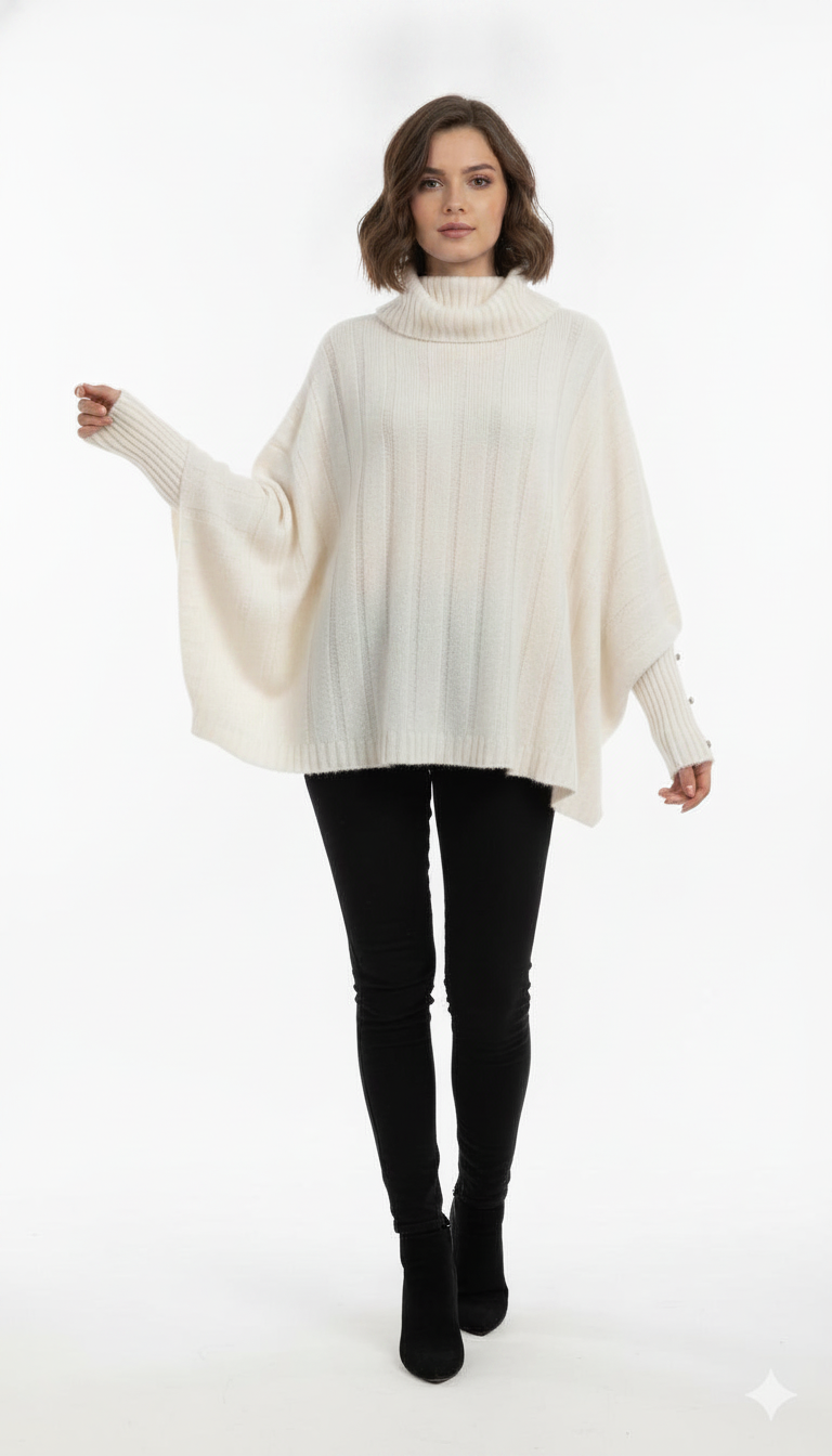 Poncho Mousse Canelado com botões