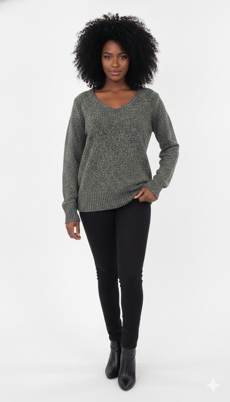 Blusa Decote V Mesclada
