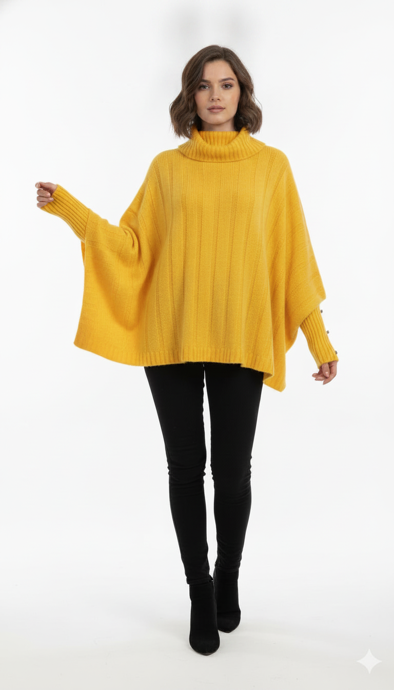 Poncho Mousse Canelado com botões