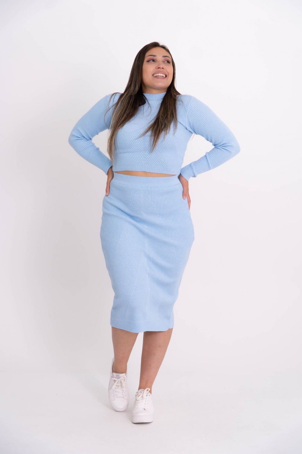 Conjunto Modal Saia Mid e Cropped Canelado