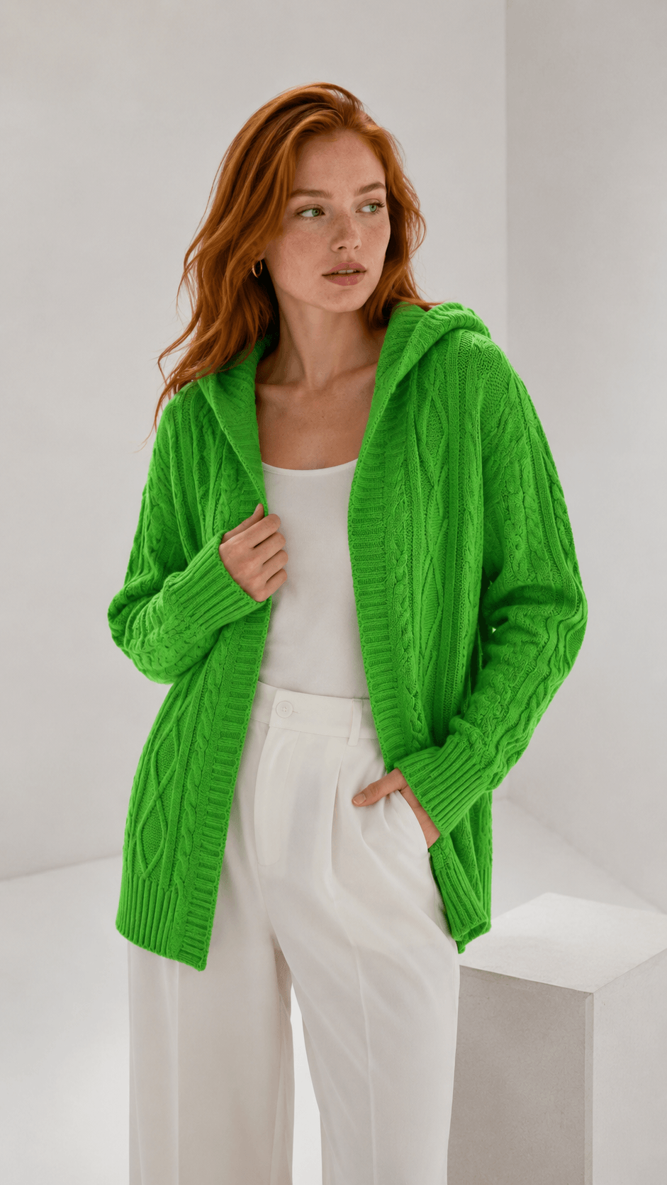 Cardigan Trançada com Capuz