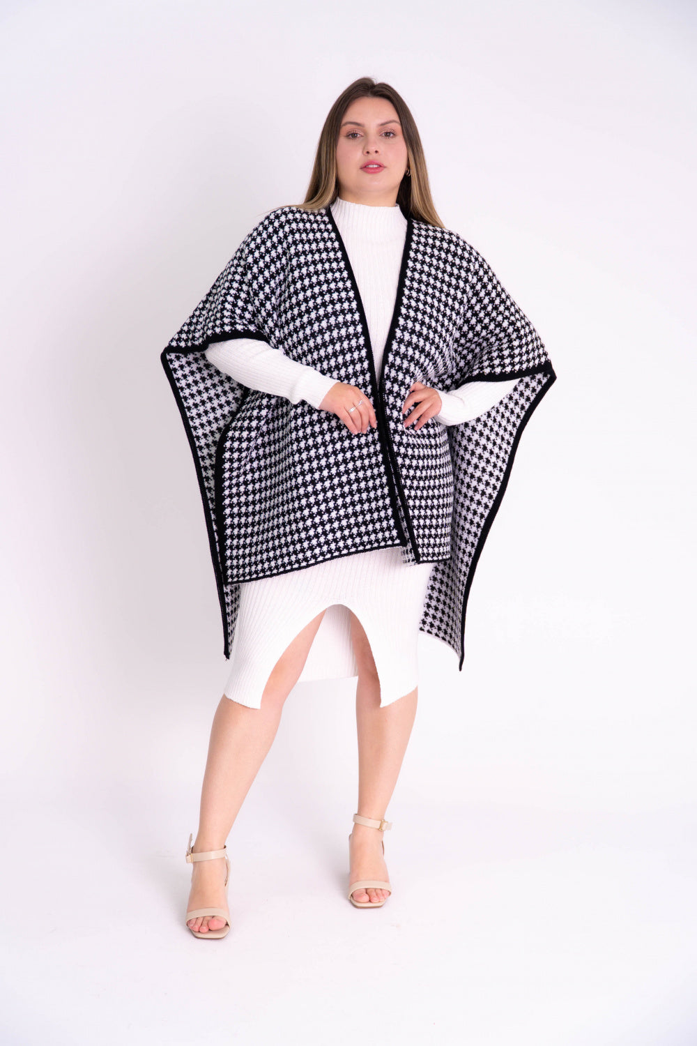 Poncho Feminino Pied-de-Poule