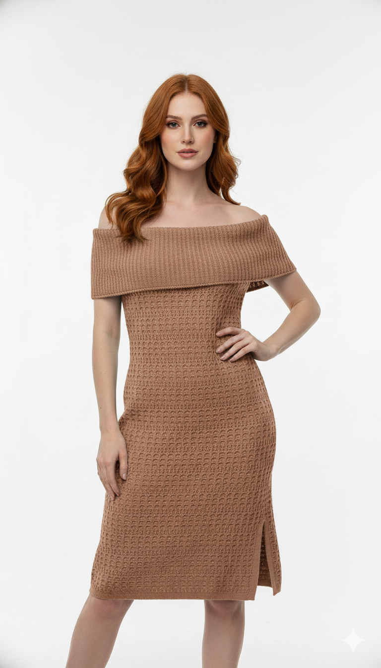 Vestido Ombro a Ombro com fenda