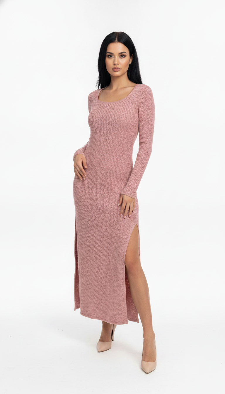 Vestido Manga Longa Fenda Lateral