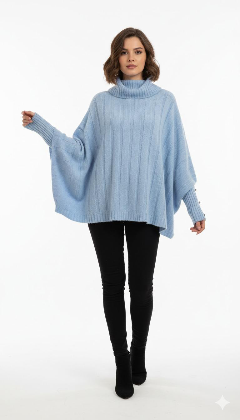 Poncho Mousse Canelado com botões