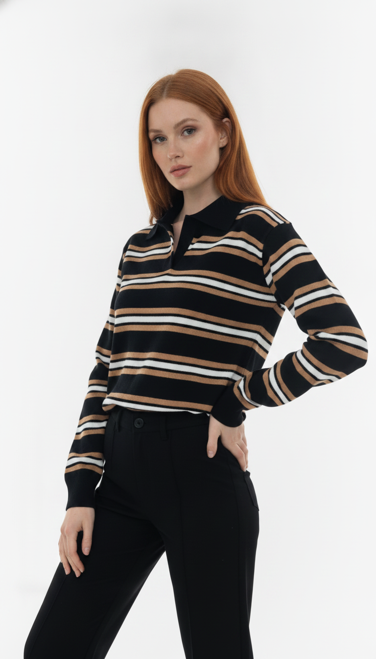Blusinha Gola Polo Listrada