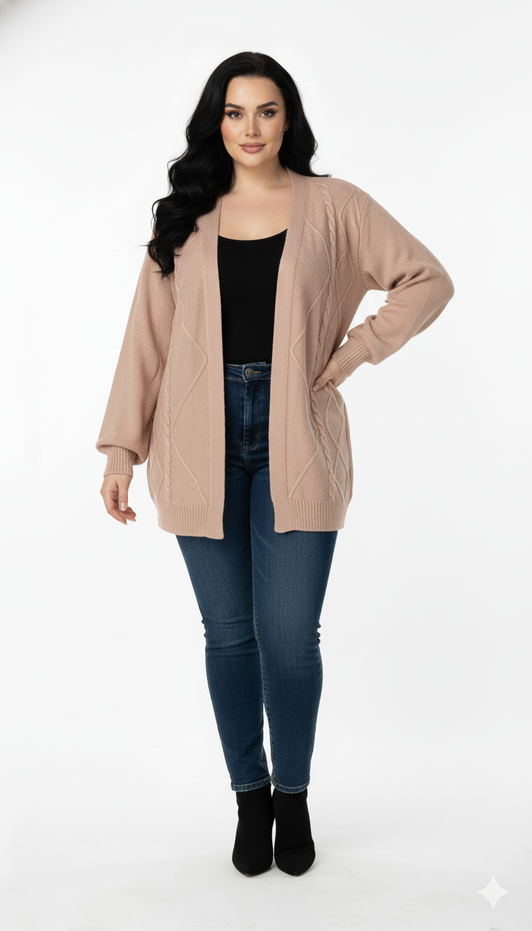 Casaco de Tricot Feminino Losango Plus Size