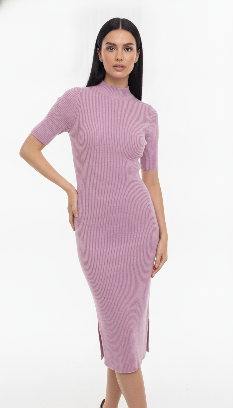 Vestido de Modal Canelado Manga Curta