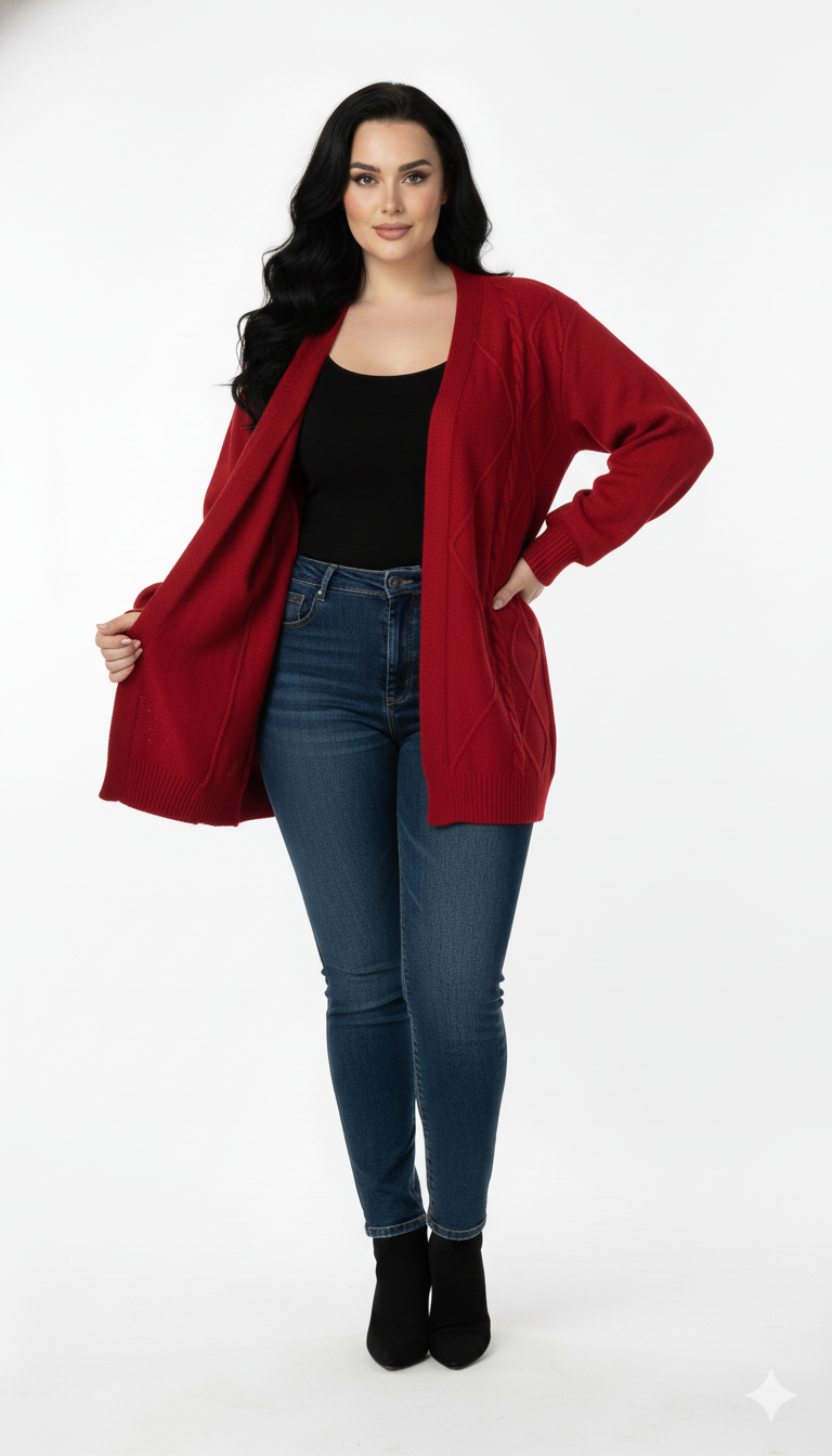 Casaco de Tricot Feminino Losango Plus Size