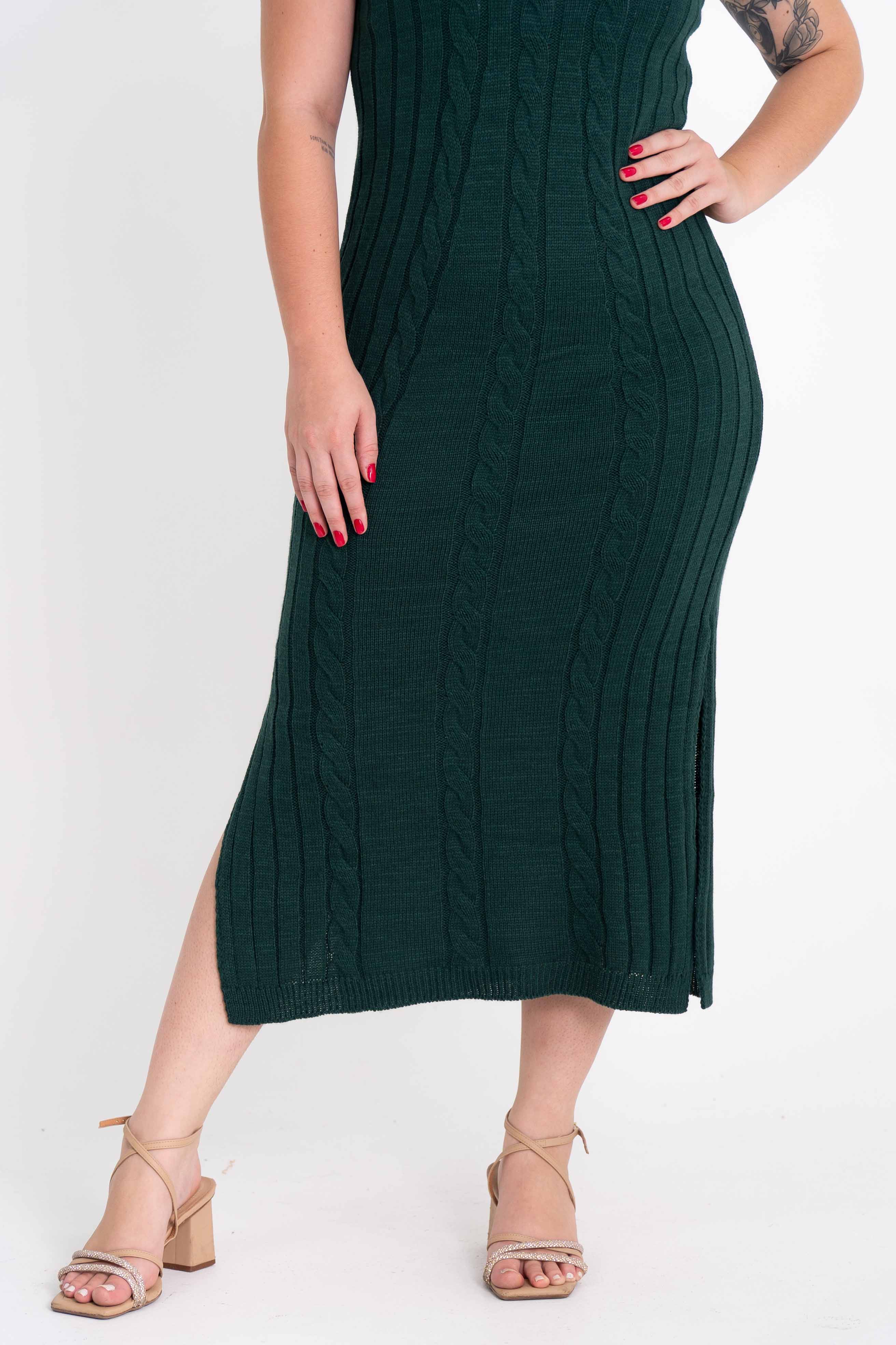Vestido de Tricot Longo Sem Mangas com Gola Alta
