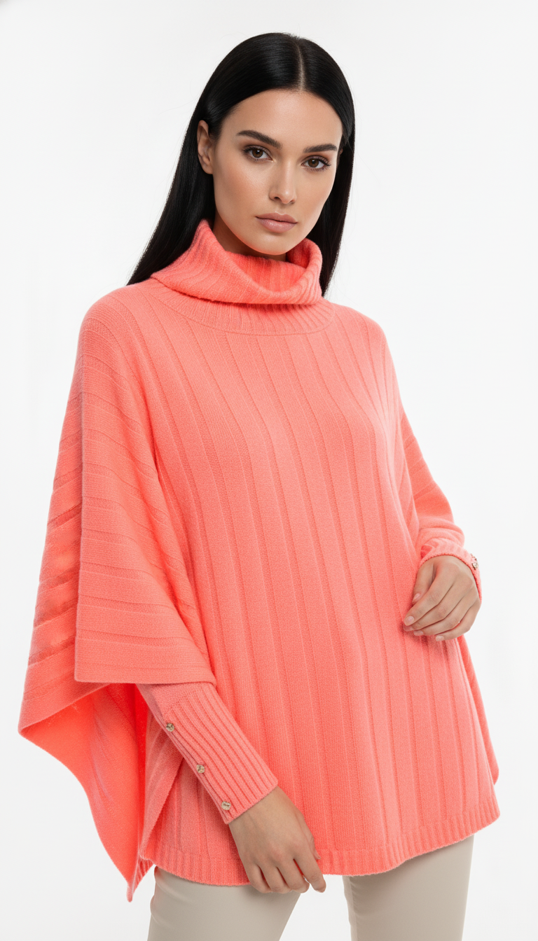 Poncho Mousse Canelado com botões