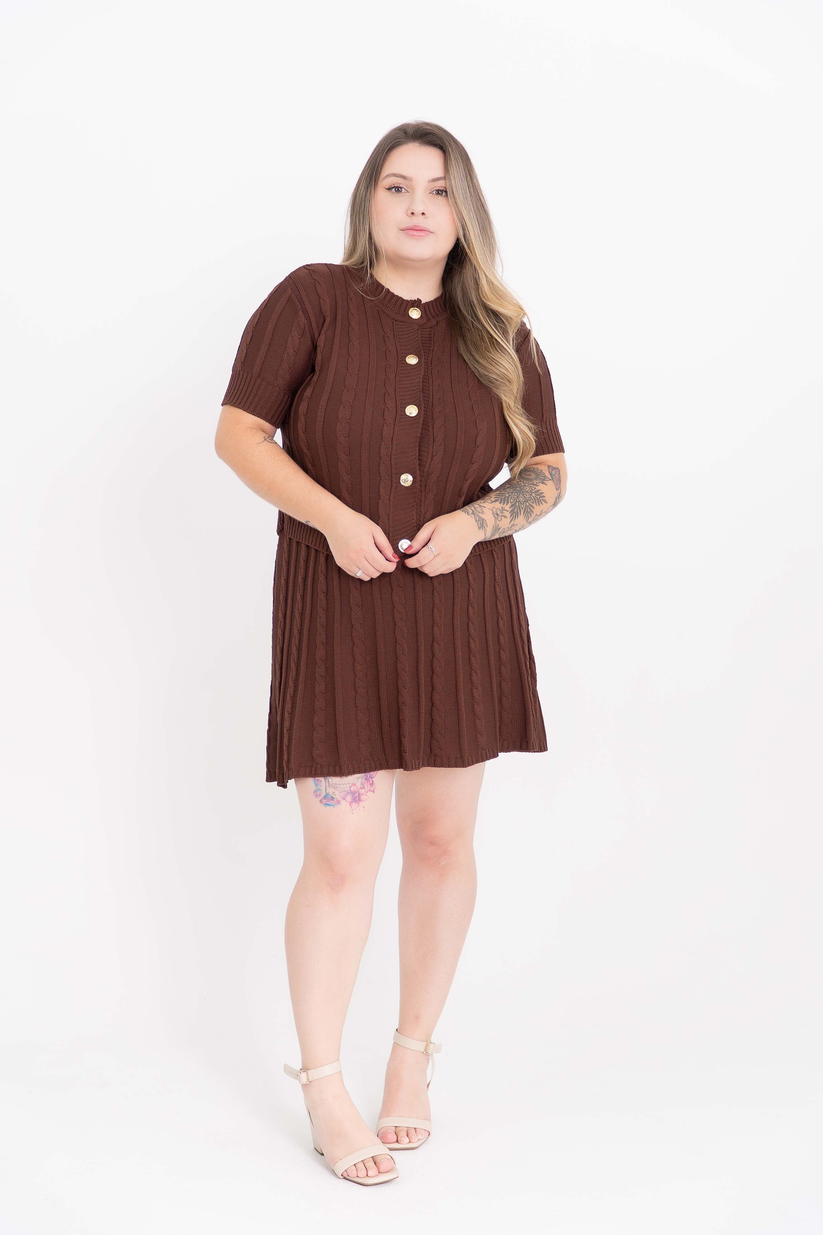 Conjunto Trançado Casaco e Mini Saia