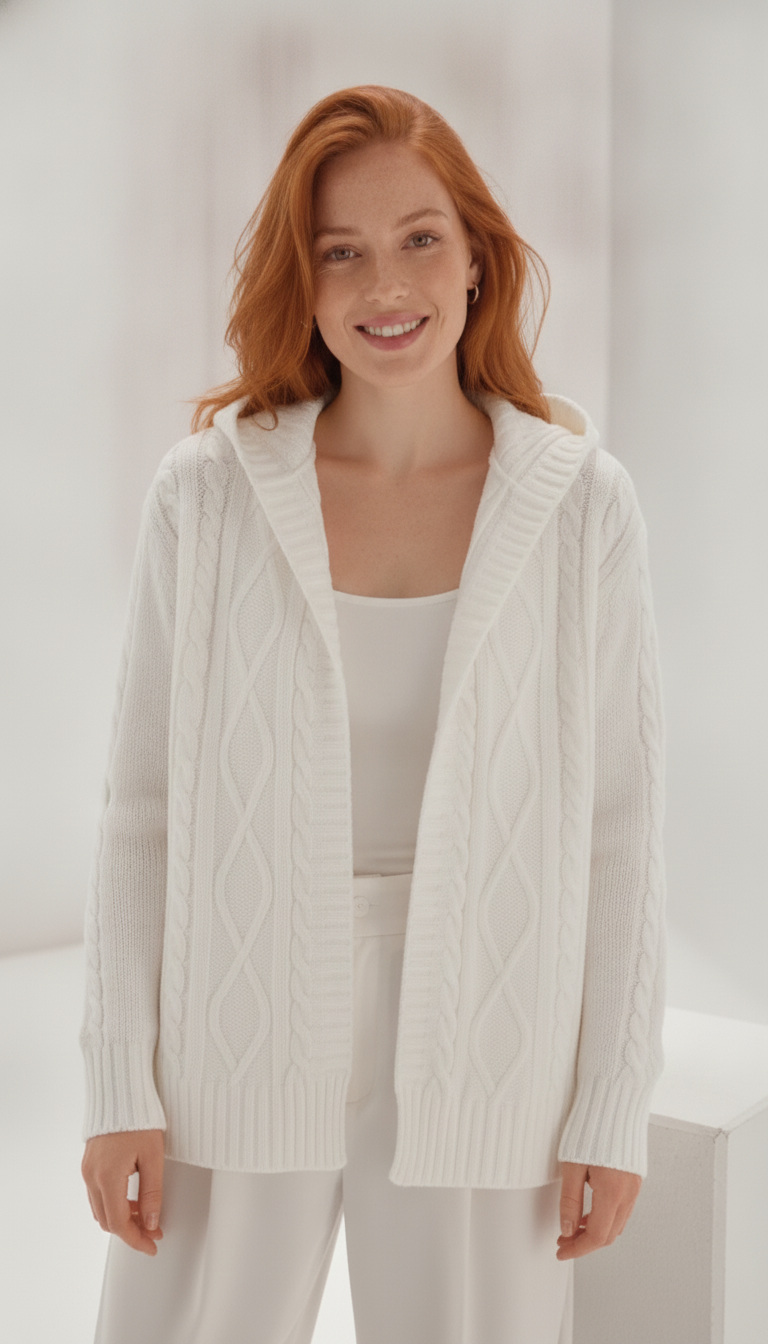 Cardigan Trançada com Capuz