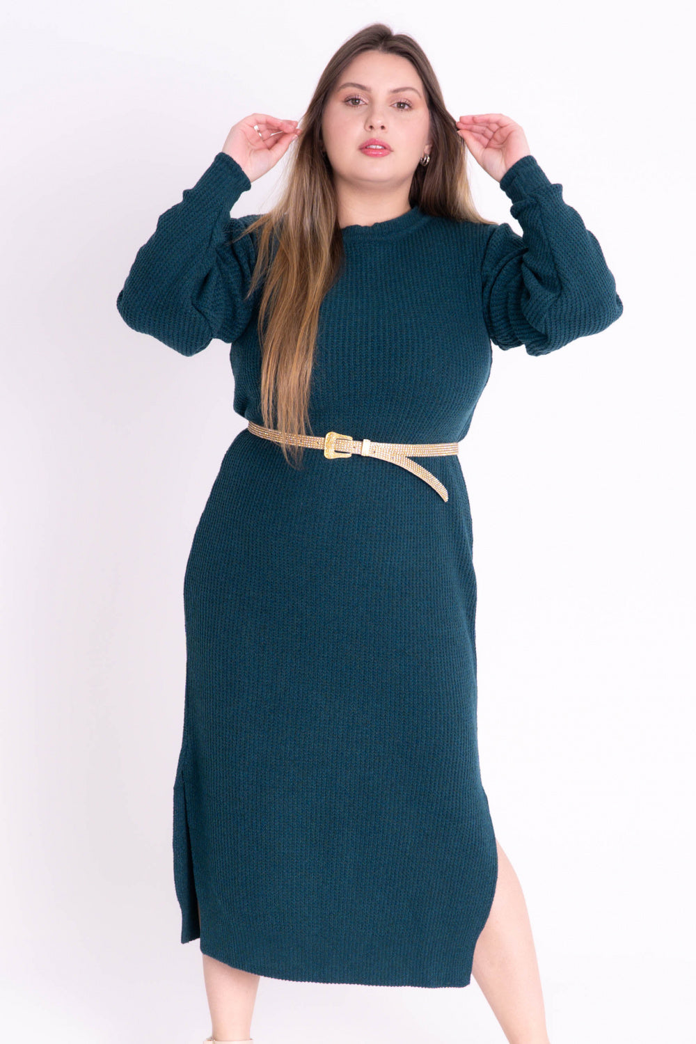 Vestido de Tricot Mousse com Fenda Lateral Plus Size