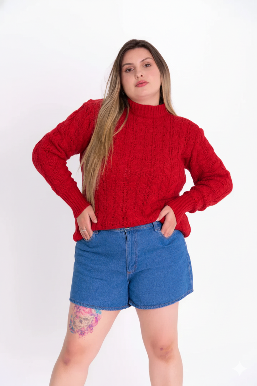 Blusa Tricot com Tranças Feminina