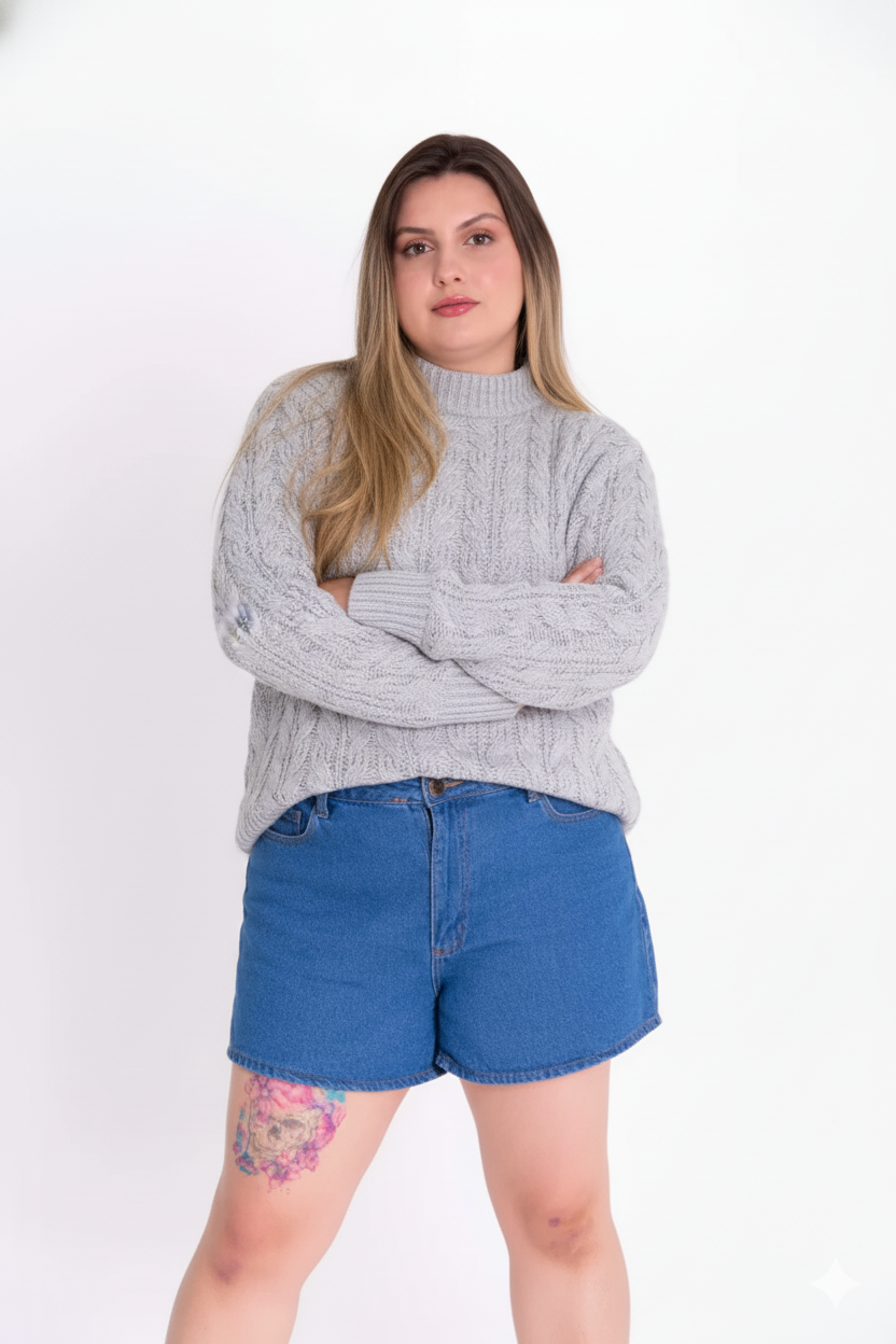 Blusa Tricot com Tranças Feminina