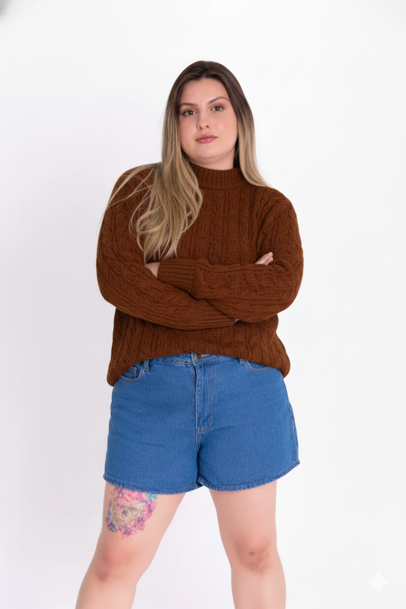 Blusa Tricot com Tranças Feminina