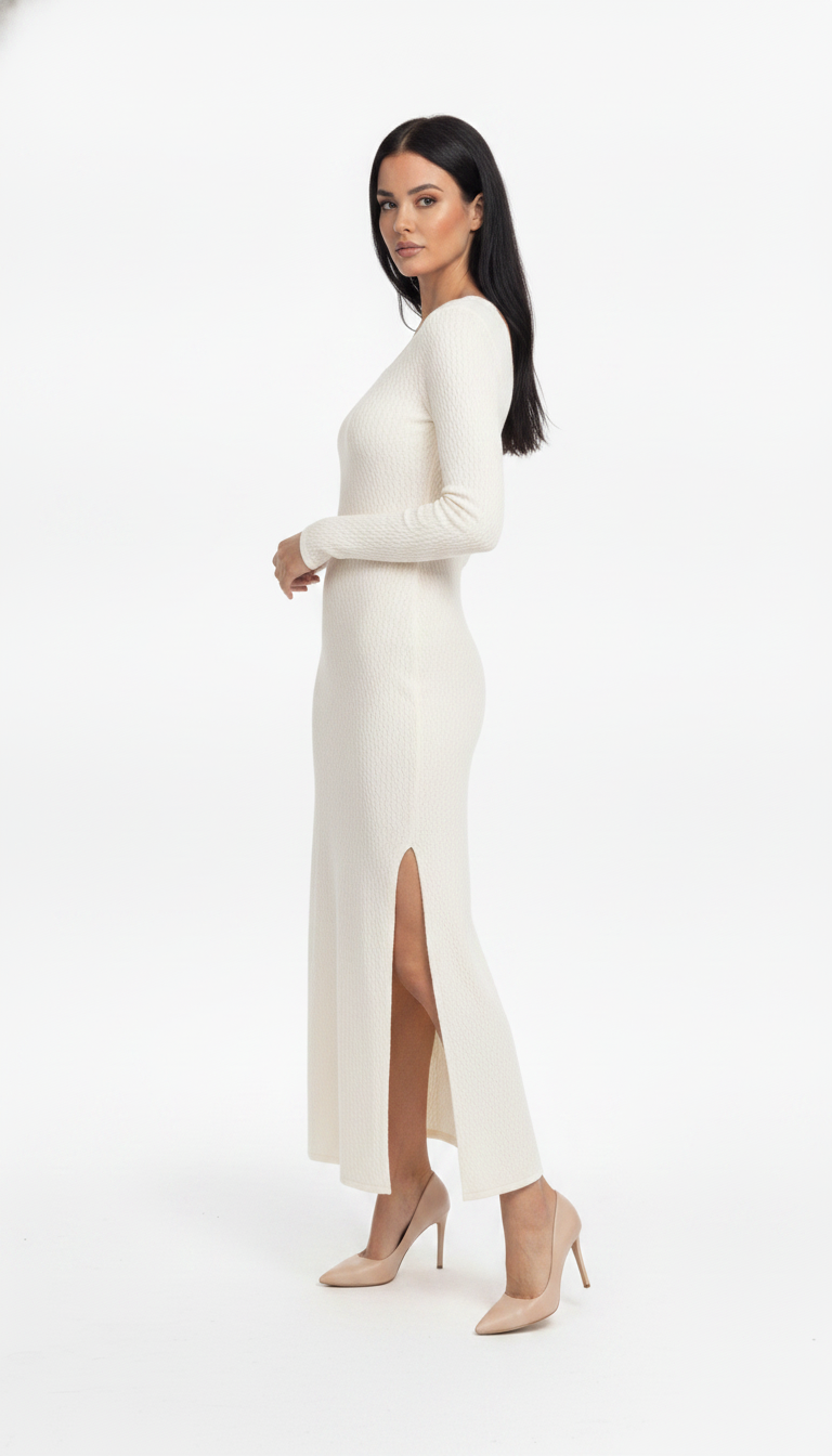 Vestido Manga Longa Fenda Lateral
