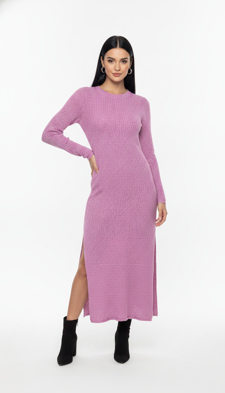 Vestido Manga Longa Fenda Lateral