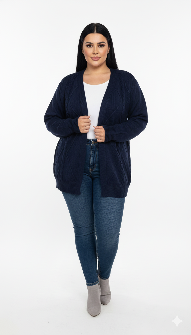 Casaco de Tricot Feminino Losango Plus Size