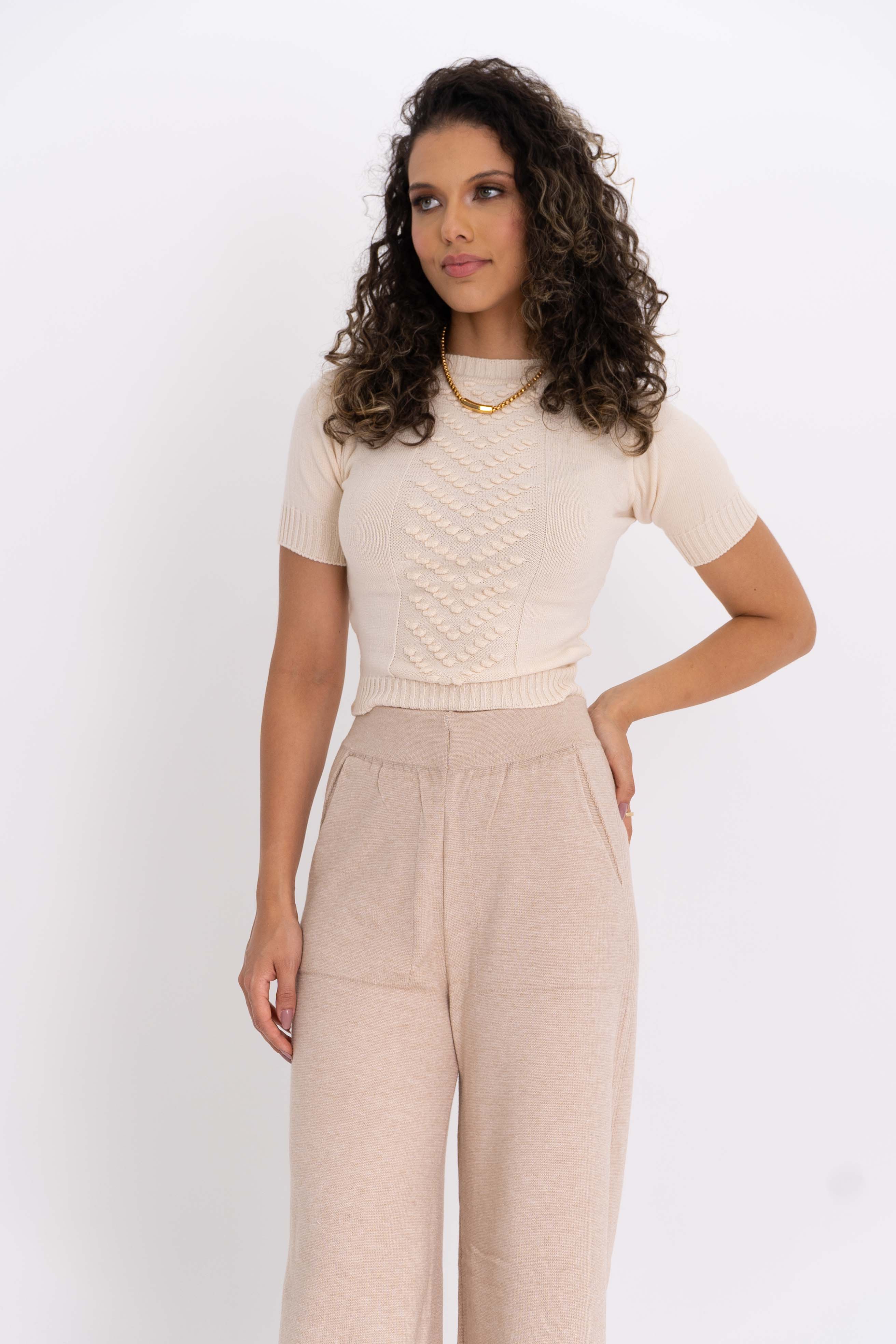 Cropped Tricot Ponto Pipoca