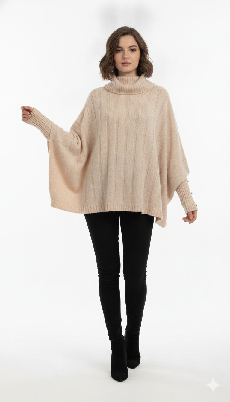 Poncho Mousse Canelado com botões