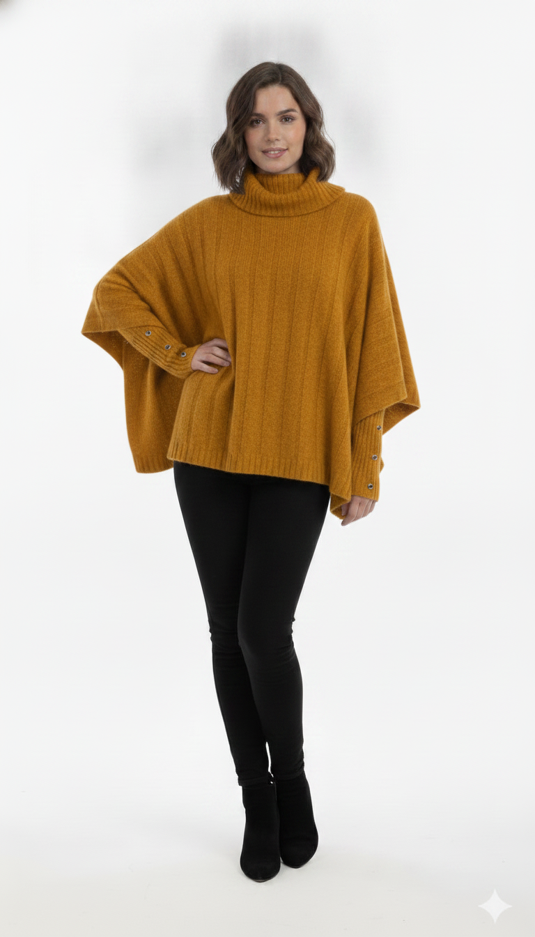 Poncho Mousse Canelado com botões