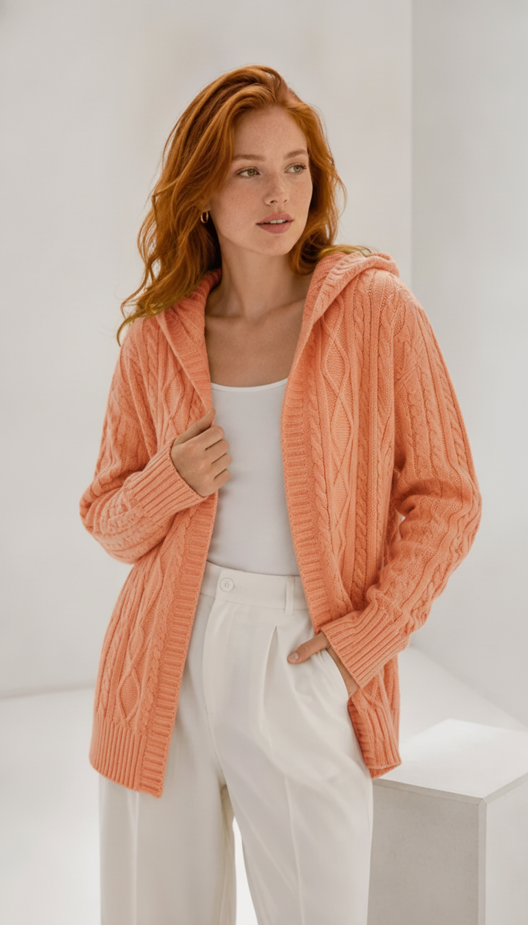 Cardigan Trançada com Capuz