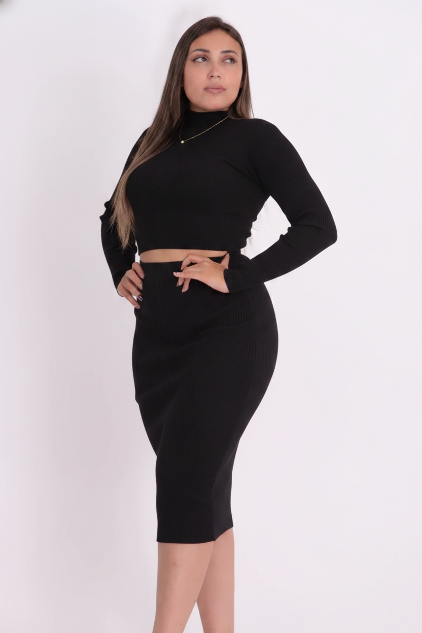 Conjunto Modal Saia Mid e Cropped Canelado