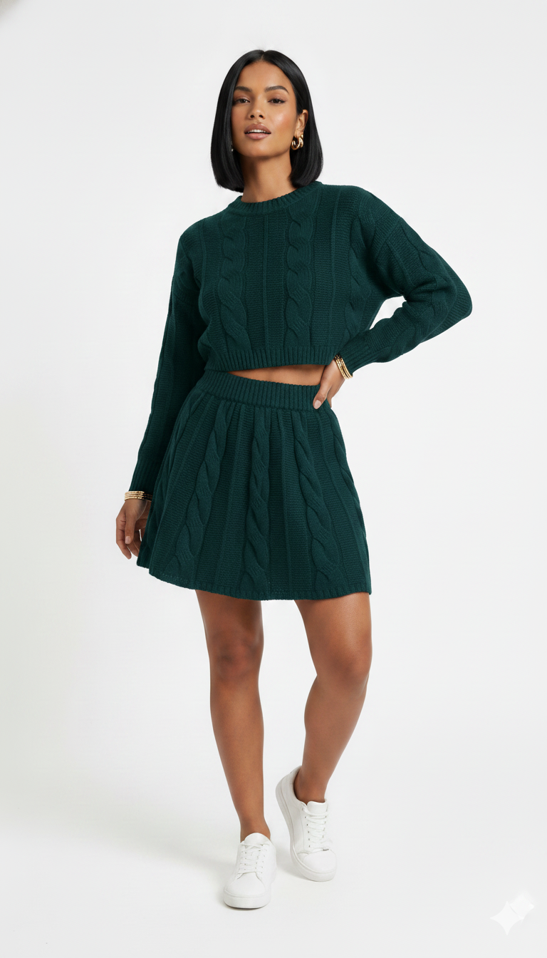 Conjunto Mousse Trançada Blusa e Mini Saia