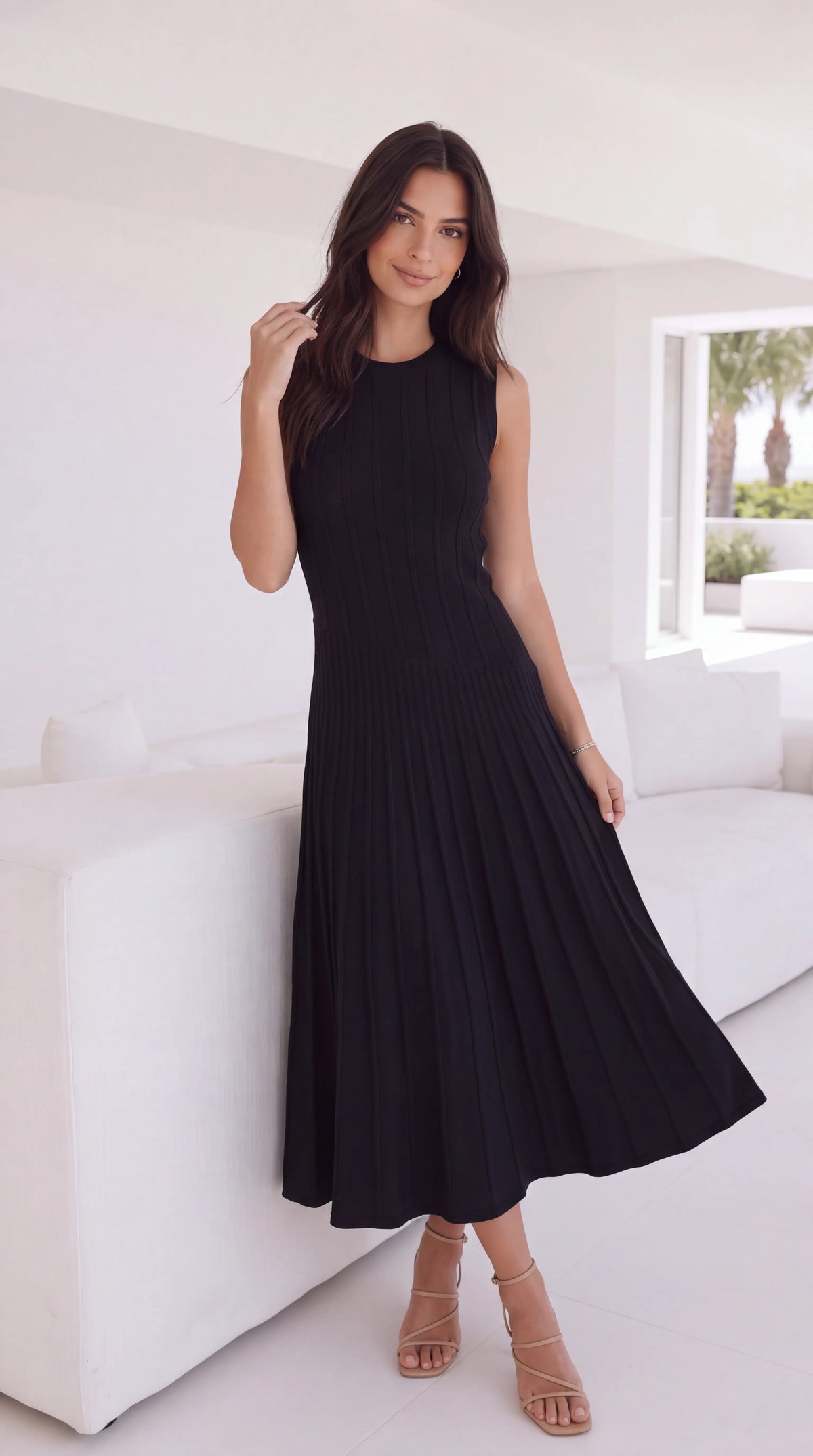 Vestido Modal Plissado Transversal