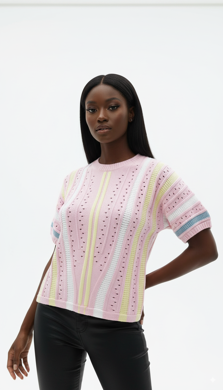 Tshirt Listrada em Tricot Leve