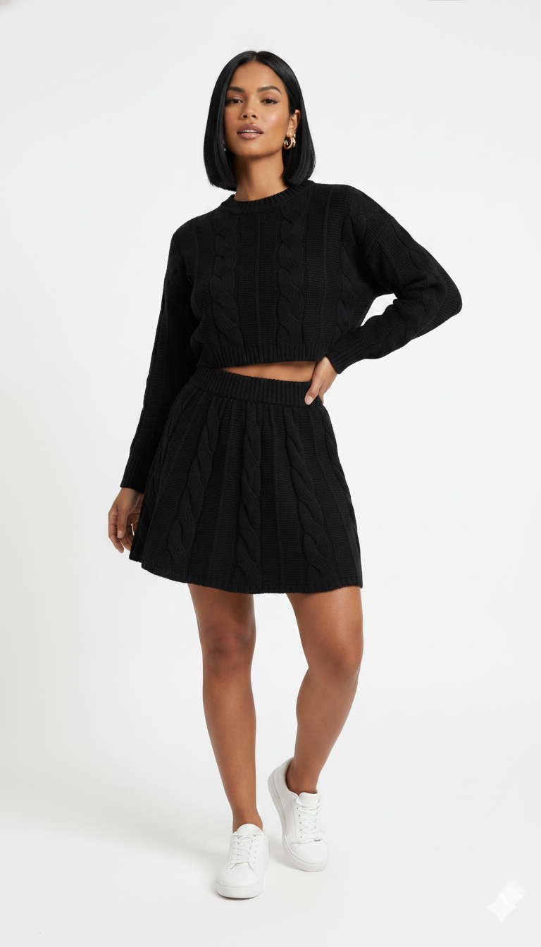 Conjunto Mousse Trançada Blusa e Mini Saia