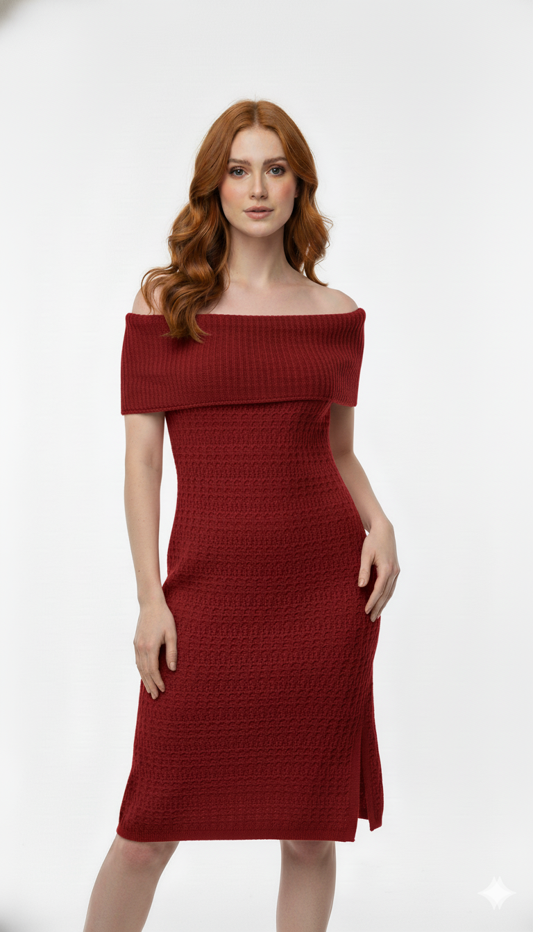 Vestido Ombro a Ombro com fenda