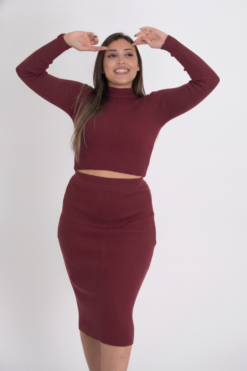 Conjunto Modal Saia Mid e Cropped Canelado