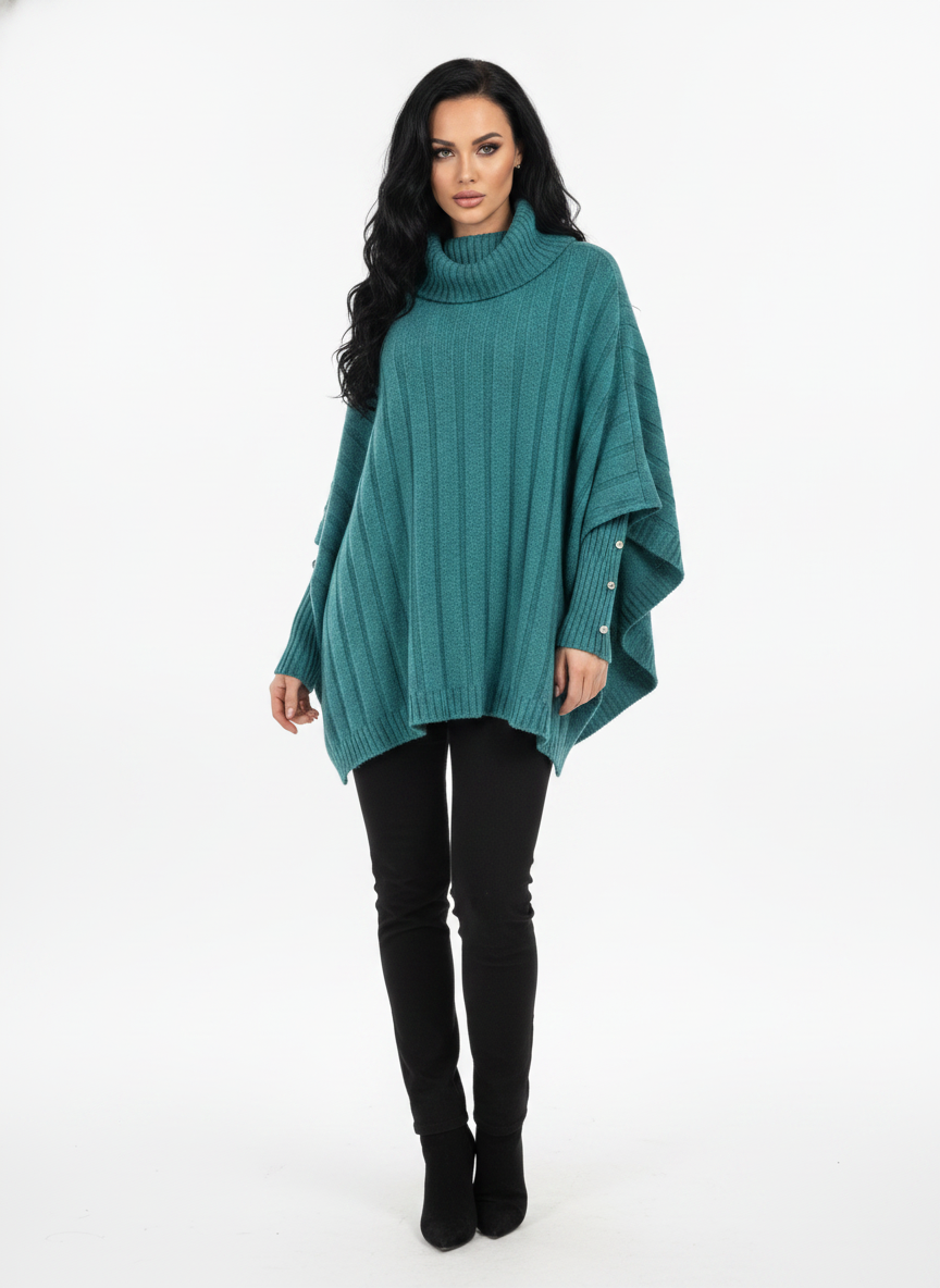 Poncho Mousse Canelado com botões