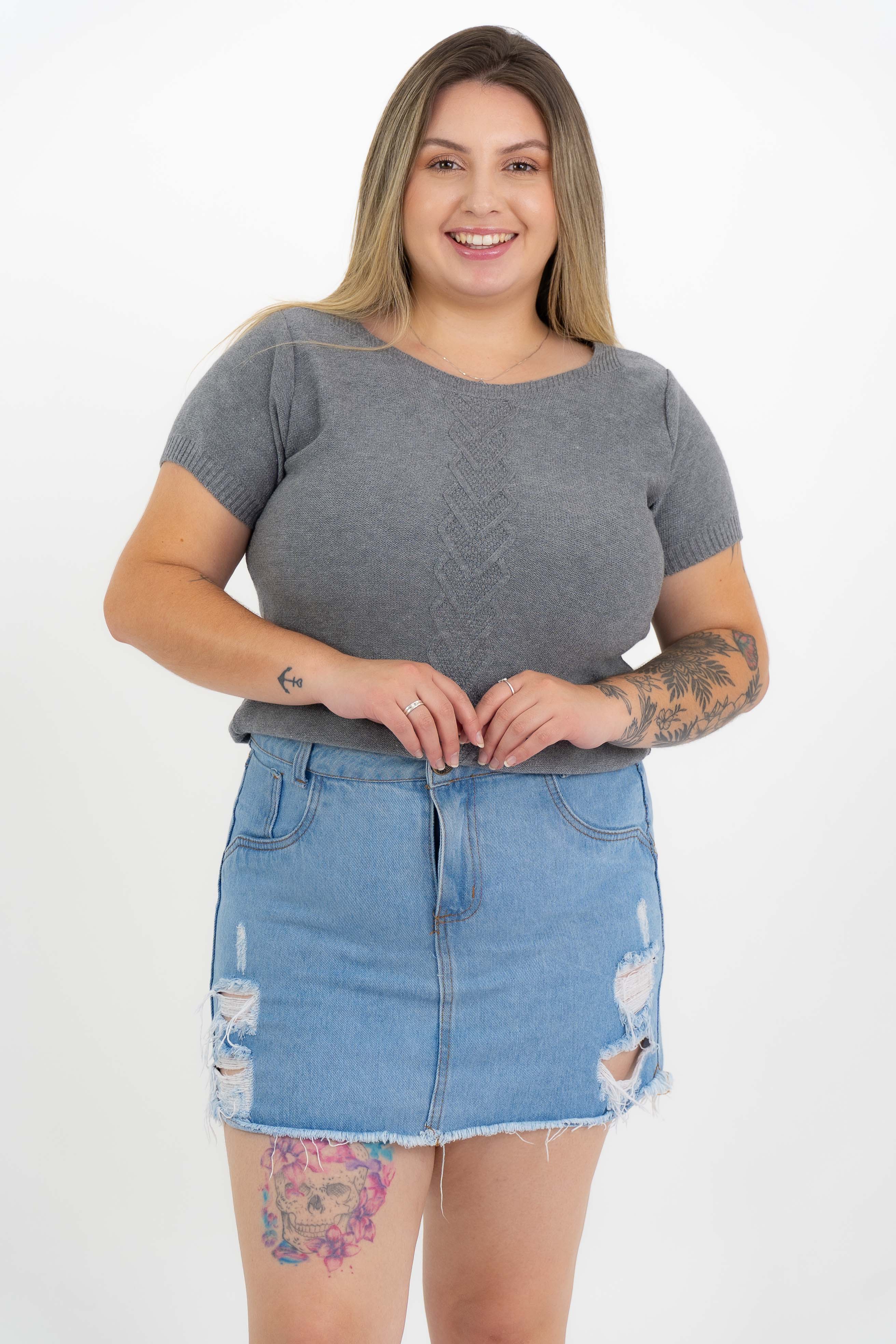 Tshirt Coração Trançado Plus